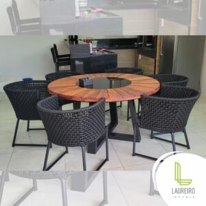 jogo de mesa em madeira e cadeira em corda náutica